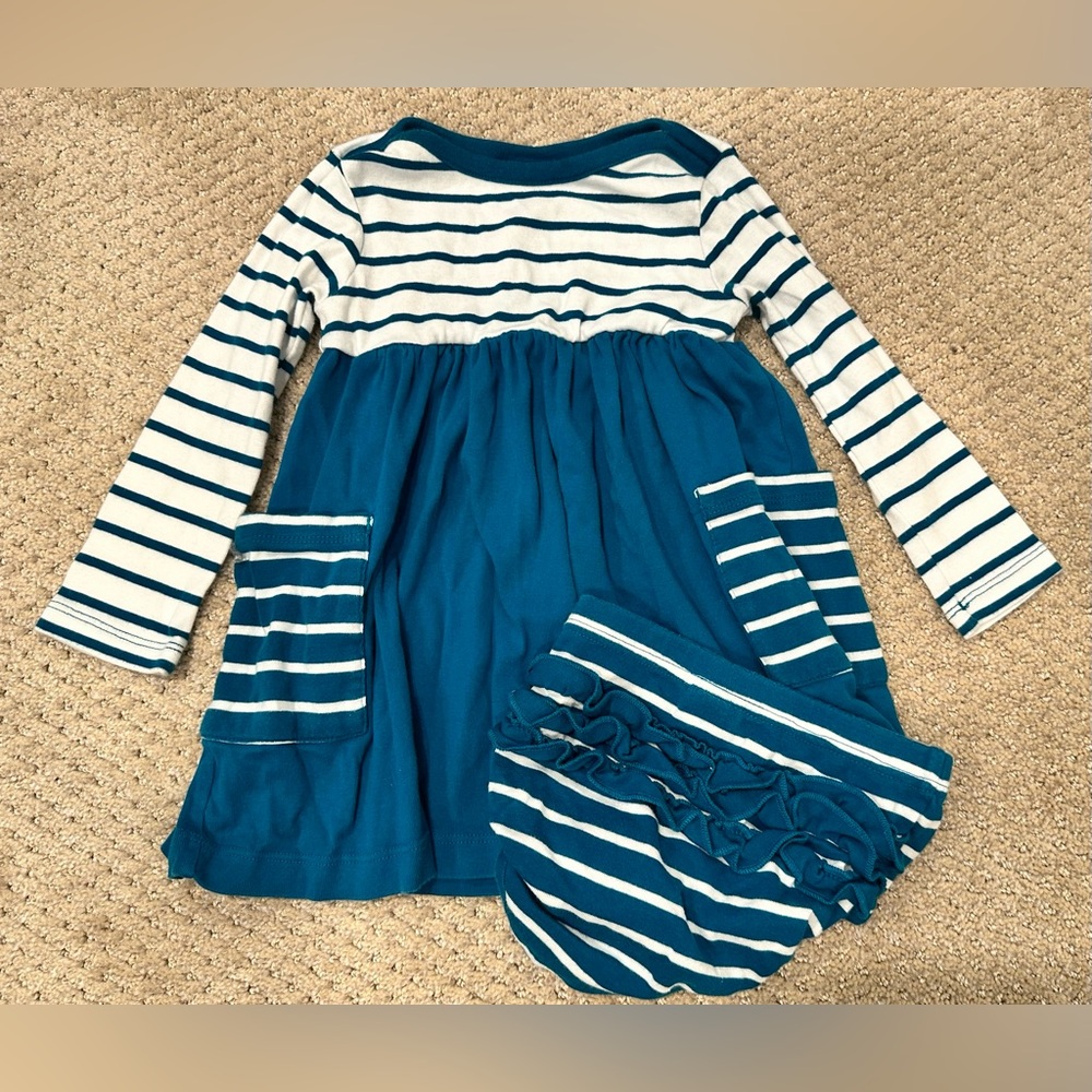 Hanna Andersson Navy and White Striped Dress Set 2T